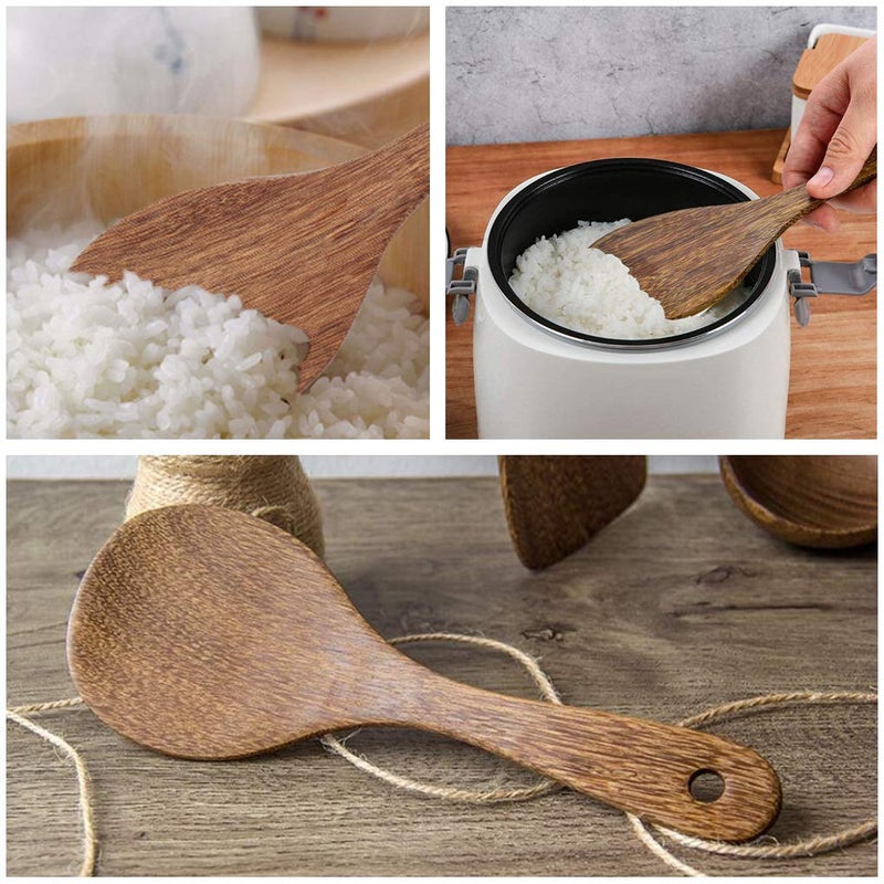 Yimaa 2 Pack Wooden Rice Spoon Rice Cooker Spatula Utensils Wood Rice Paddle Non Stick Rice Spatula Kitchen Cooking Salad Tongs Rice Serving Spoon Set - Image 4